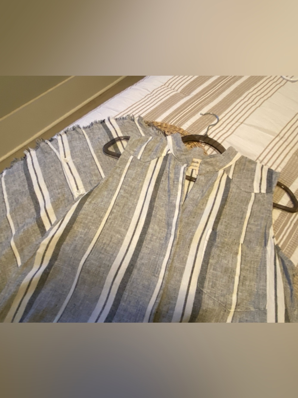 cloth & stone Anthropologie Gray and White Striped Collared Dress - Picture 3 of 7